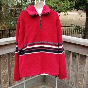Free Country Fuzzy Red Striped 1/4 Zip Pullover